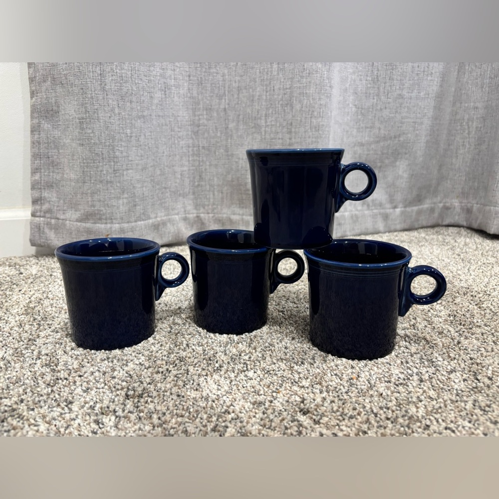 Set of 4 Vintage Homer Laughlin Fiesta Coffee Mugs/Tea Cups in Navy Blue, 1990s - Picture 1 of 14